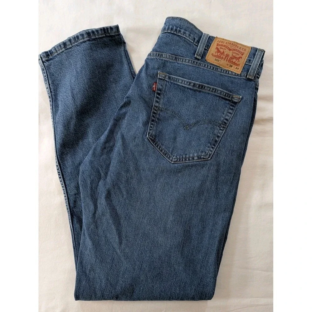 Levi's 505 Men's Regular Fit Straight Leg Jeans Blue‎ Denim Size 38x34